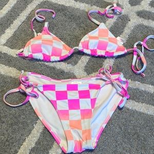 Neon checkered tie bikini
